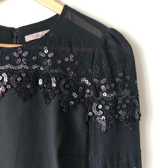 Black sequined long sleeve mini dress - Picture 6 of 10